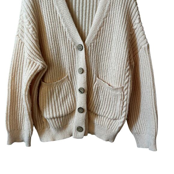 Romwe Women’s Balloon Sleeve Chunky Knit Button Cardigan Peach Small 4 Cottage - Picture 4 of 12